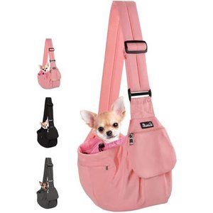 Dog Sling Carrier, Hard Bottom Support & Adjustable Soft Padded Shoudler Strap